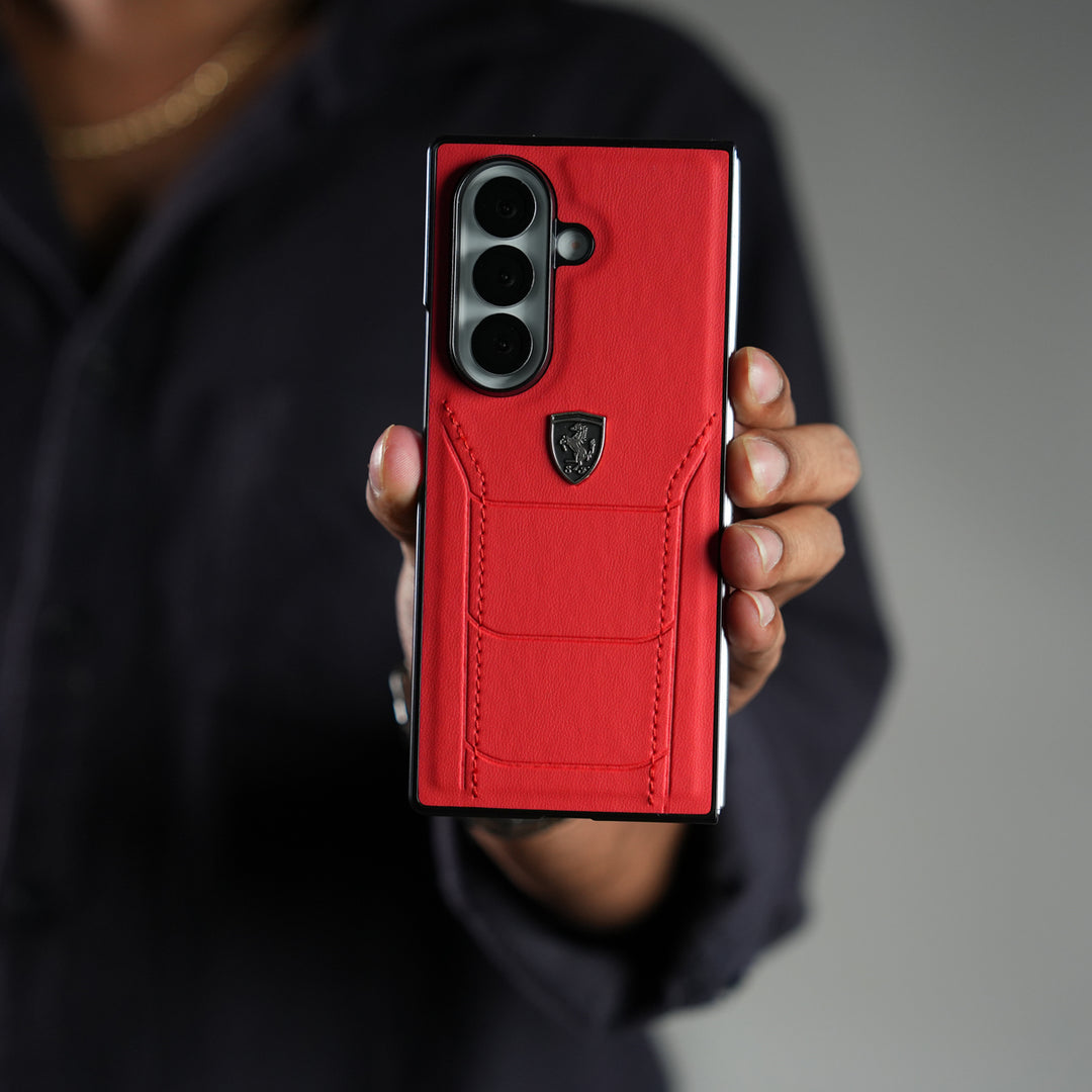 Samsung Galaxy Z Fold 7 FR Stitched PU Leather Case Cover (Red)
