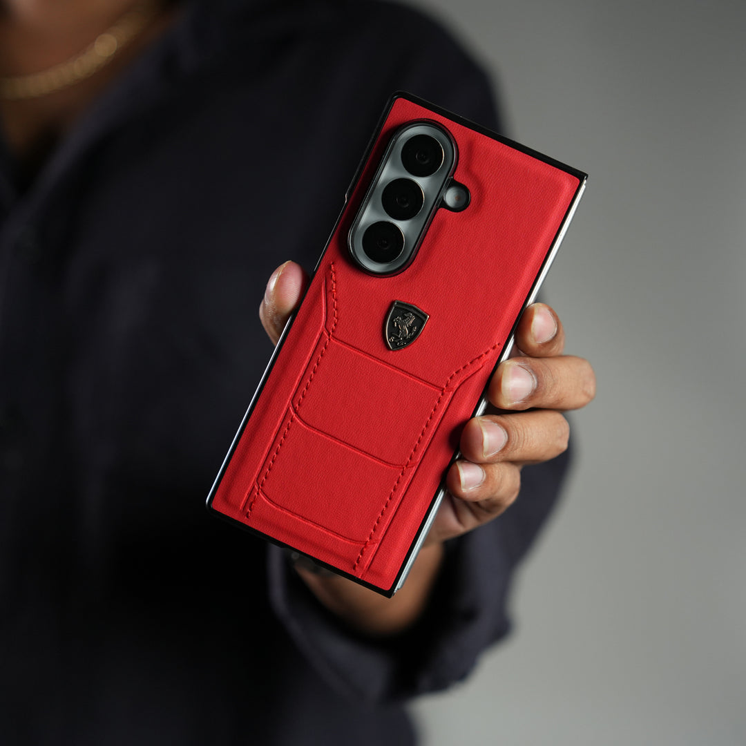Samsung Galaxy Z Fold 7 FR Stitched PU Leather Case Cover (Red)
