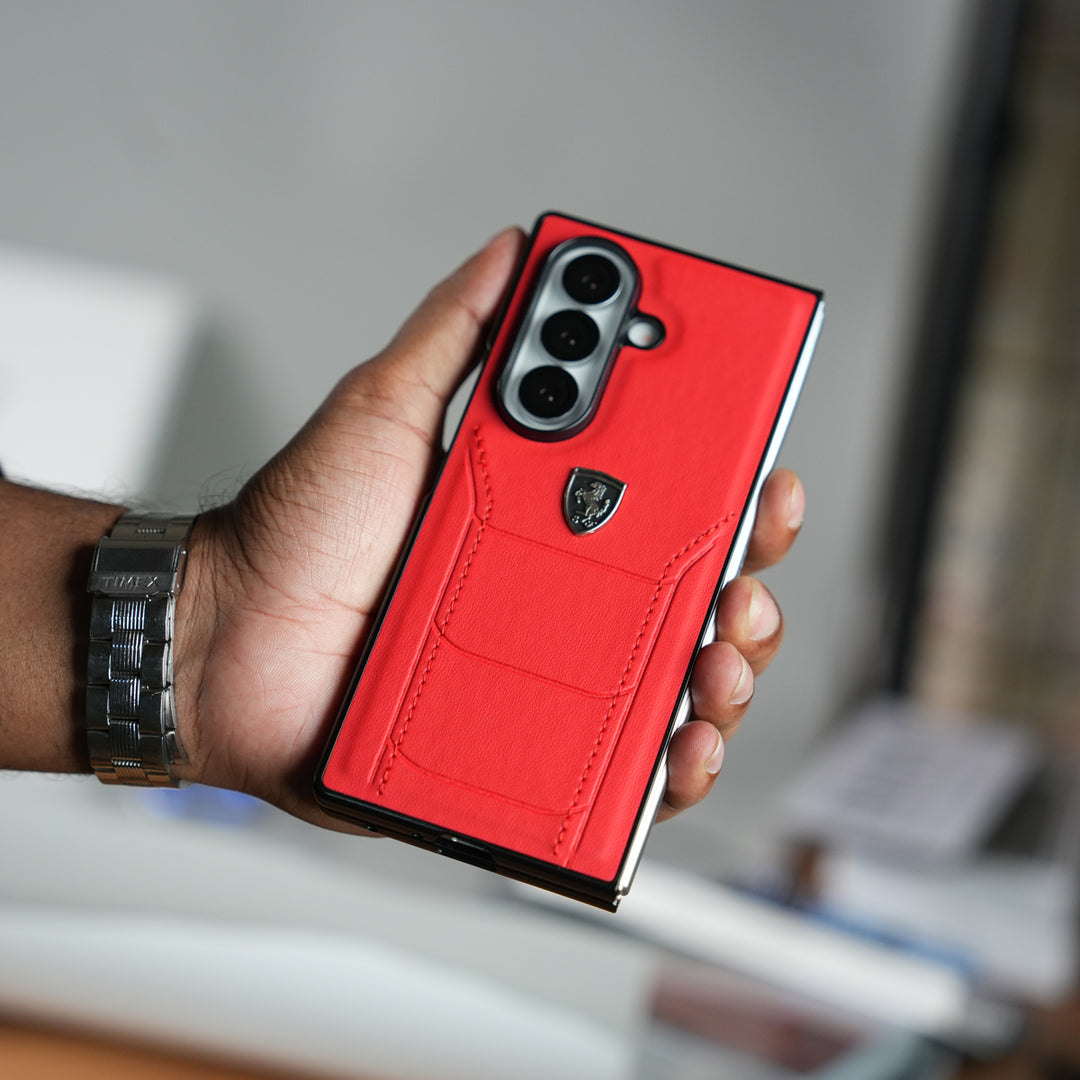 Samsung Galaxy Z Fold 7 FR Stitched PU Leather Case Cover (Red)