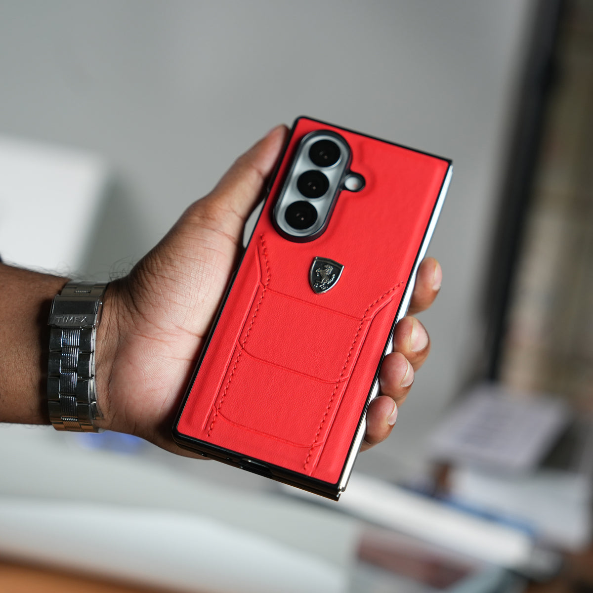 Samsung Galaxy Z Fold 8 Ultra FR Stitched PU Leather Case Cover (Red)