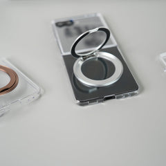 Samsung Galaxy Z Flip 7 Crystal Clear Case with 360° Rotating Stand & Front Glass Protection