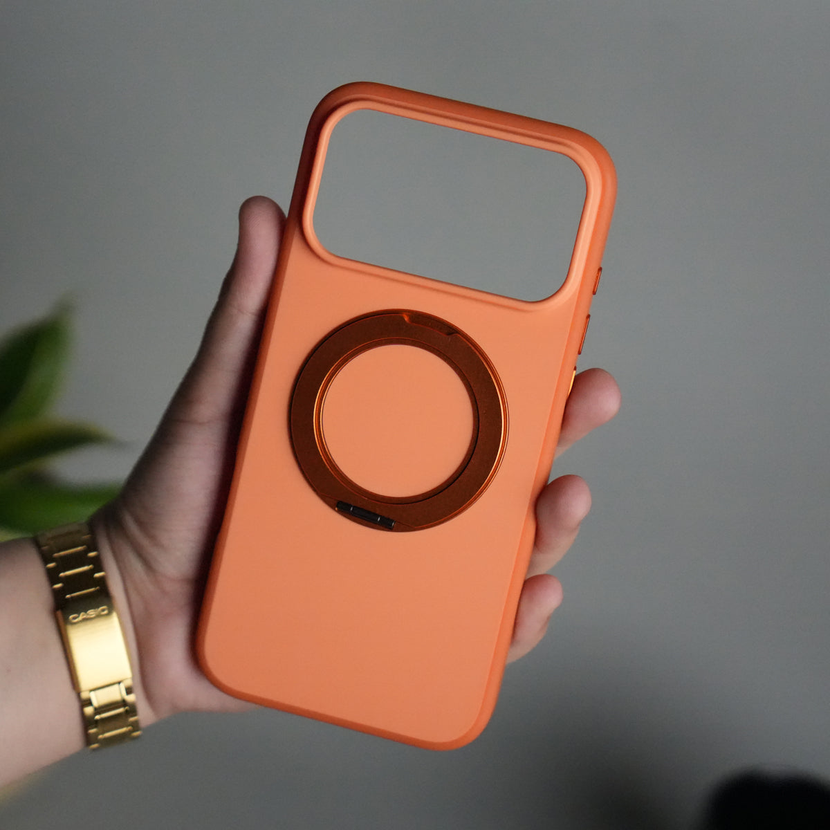 iPhone 17 Pro Matte Shockproof Case with Metal 360° Kickstand