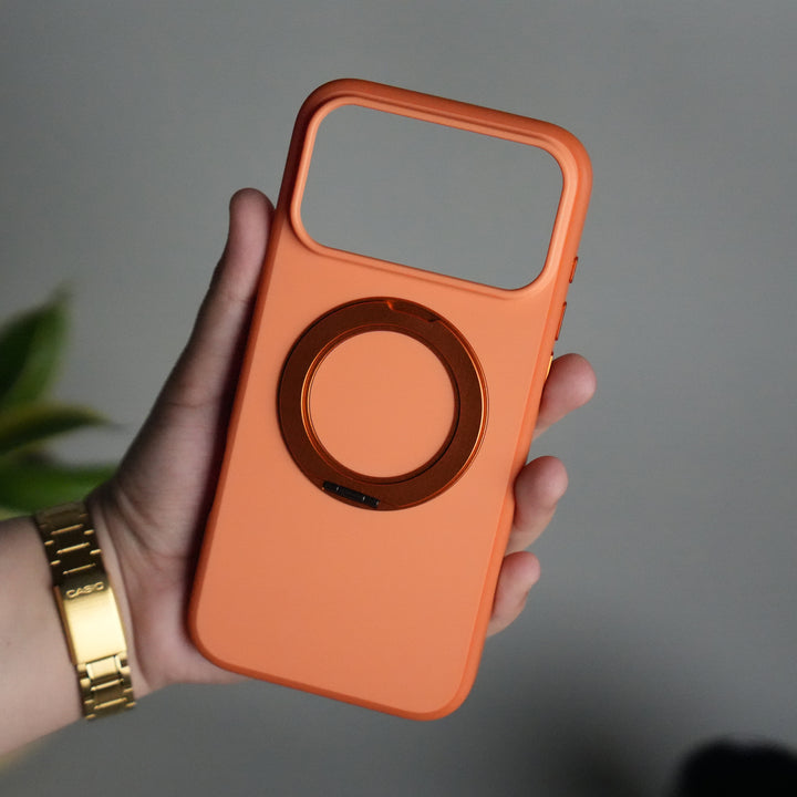 iPhone 17 Pro Matte Shockproof Case with Metal 360° Kickstand