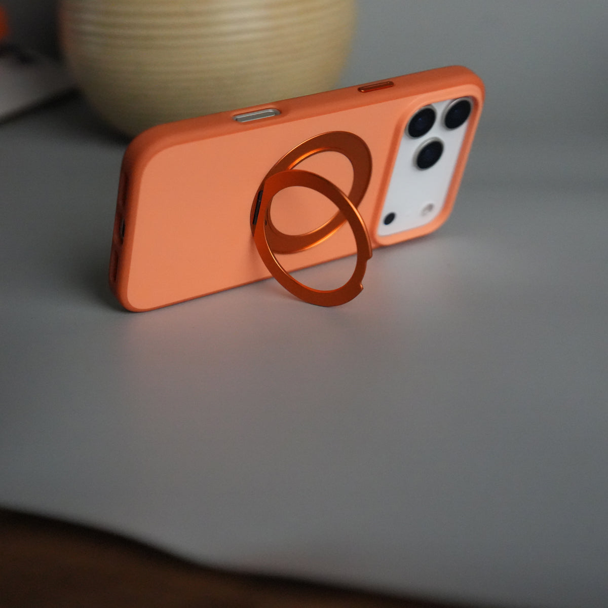 iPhone 17 Pro Matte Shockproof Case with Metal 360° Kickstand
