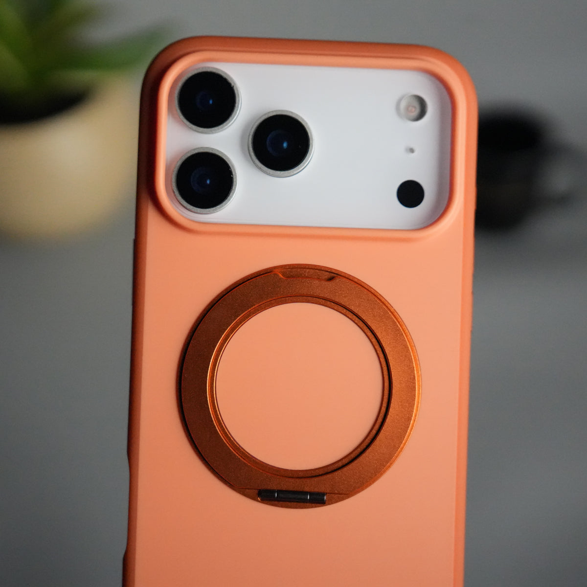 iPhone 17 Pro Matte Shockproof Case with Metal 360° Kickstand