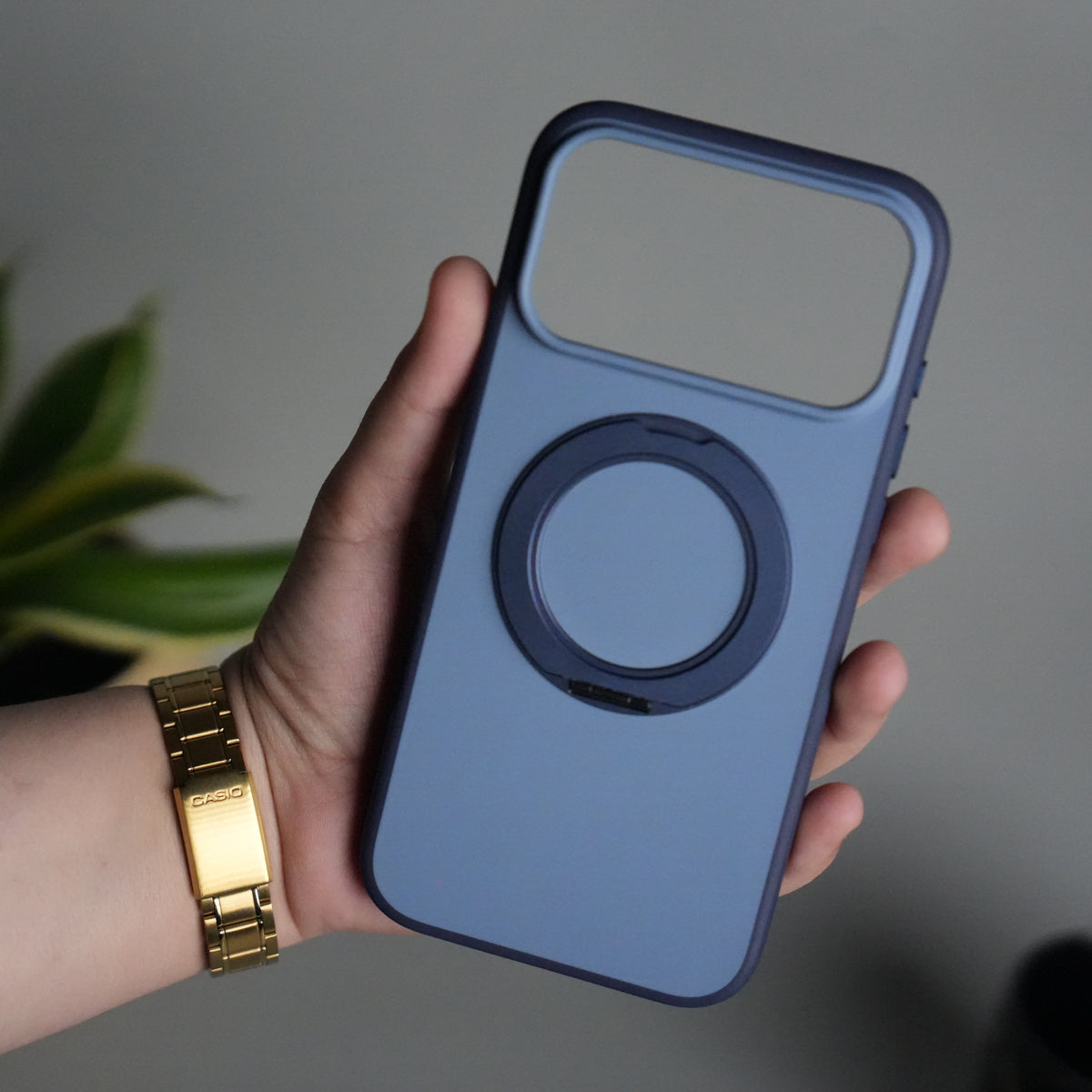 iPhone 17 Pro Matte Shockproof Case with Metal 360° Kickstand