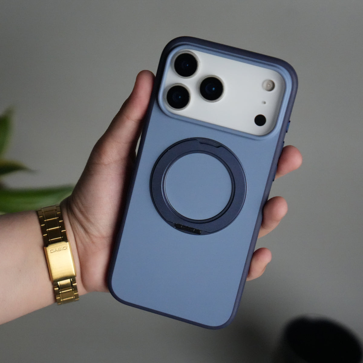 iPhone 17 Pro Matte Shockproof Case with Metal 360° Kickstand
