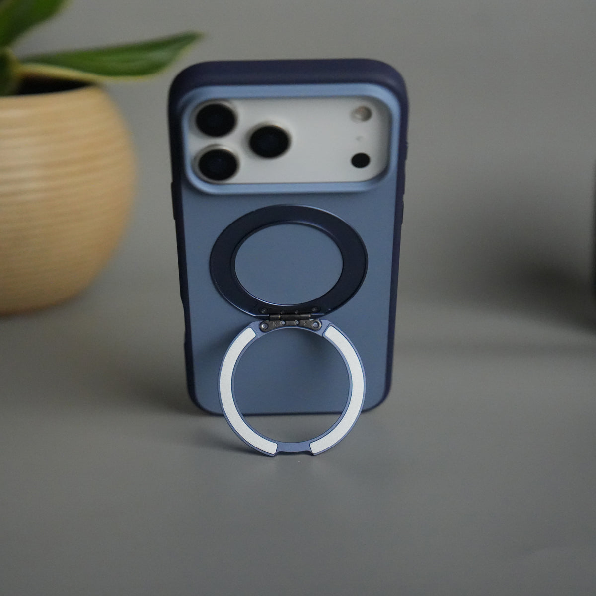 iPhone 17 Pro Matte Shockproof Case with Metal 360° Kickstand