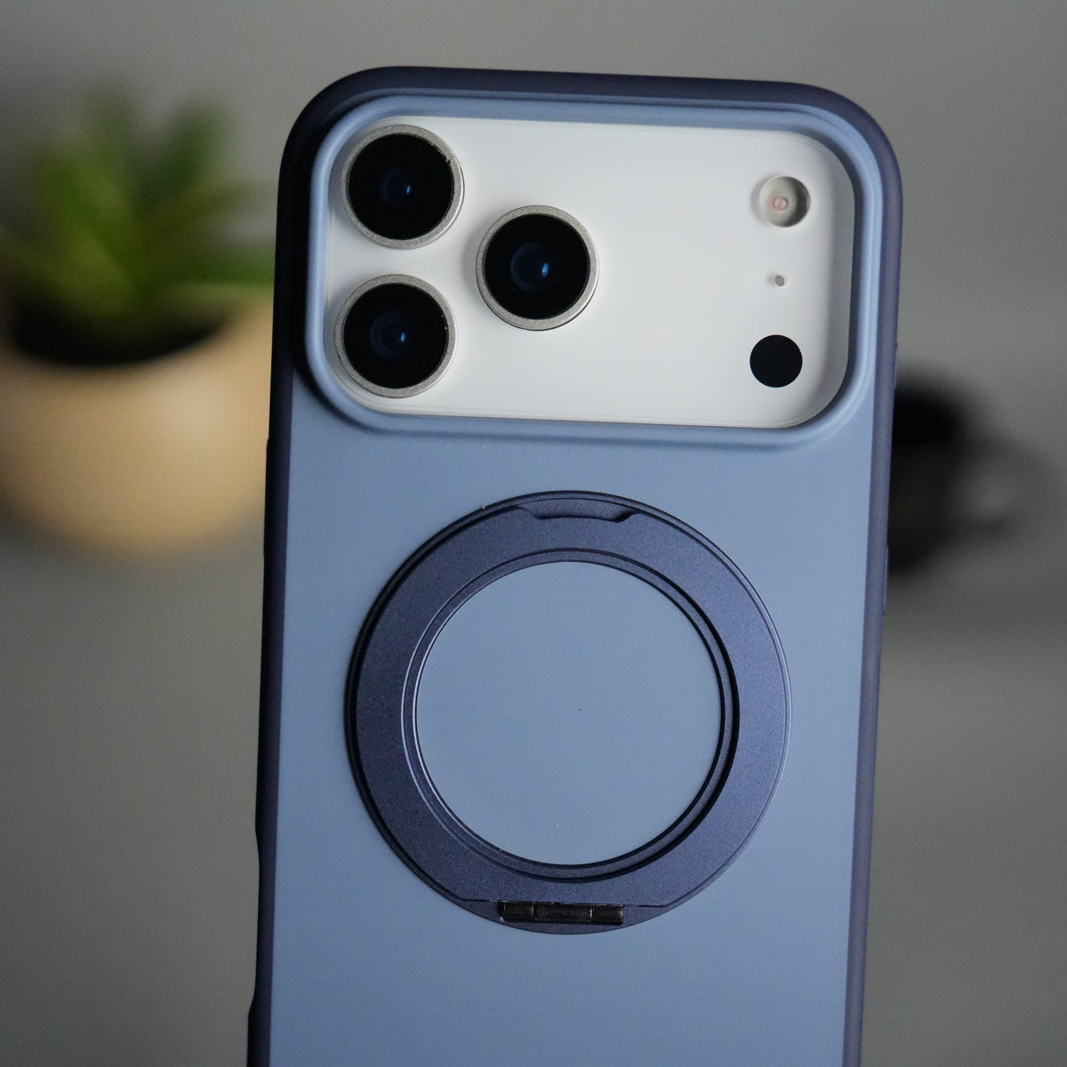 iPhone 17 Pro Matte Shockproof Case with Metal 360° Kickstand