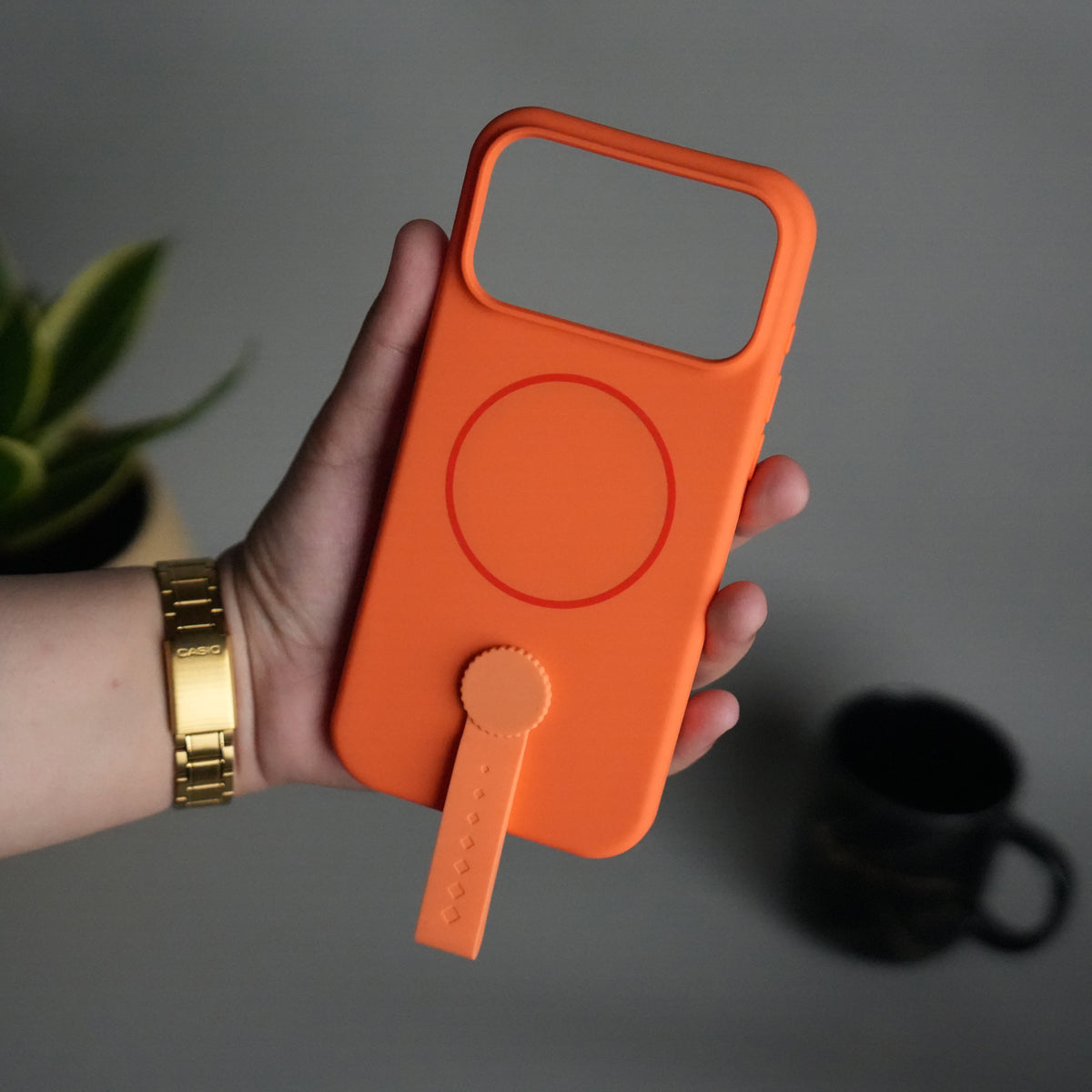 iPhone 17 Pro Silicone Case | Magnetic Ring | Silicone Rotating Grip Strap Cover