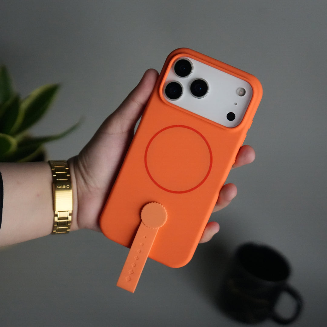 iPhone 17 Pro Max Silicone Case | Magnetic Ring | Silicone Rotating Grip Strap Cover