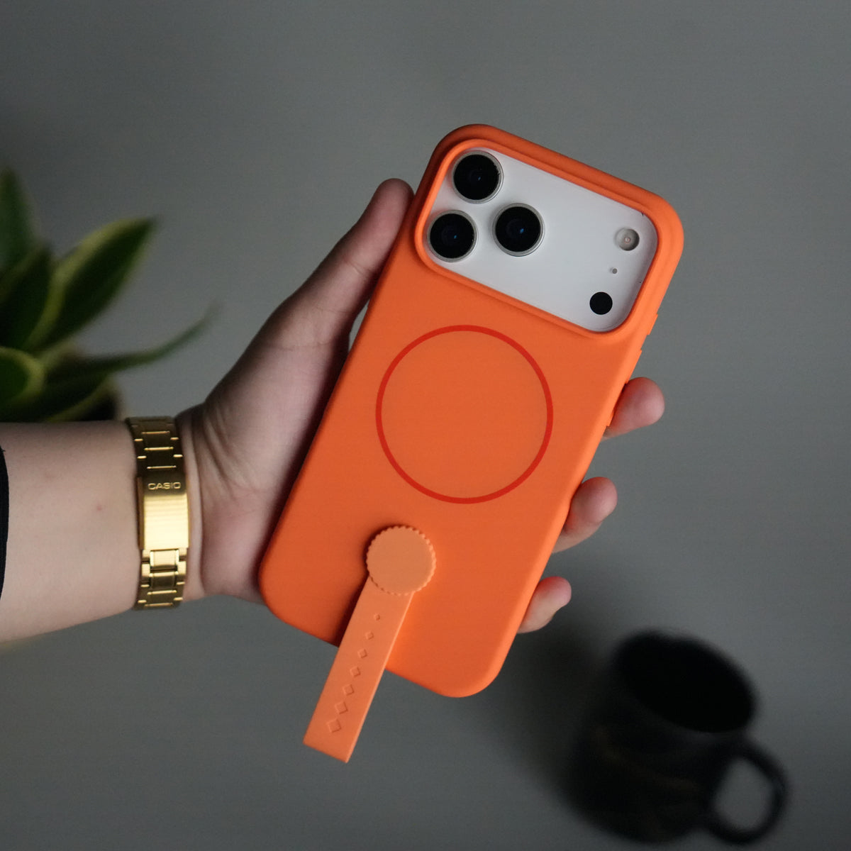 iPhone 17 Pro Silicone Case | Magnetic Ring | Silicone Rotating Grip Strap Cover