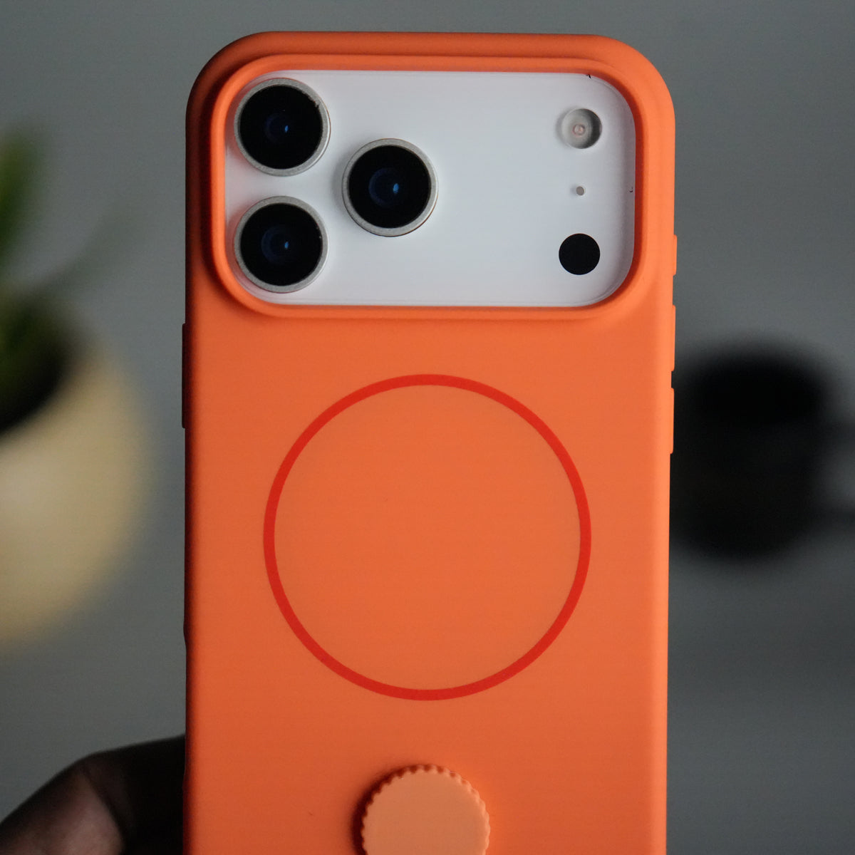 iPhone 17 Pro Silicone Case | Magnetic Ring | Silicone Rotating Grip Strap Cover