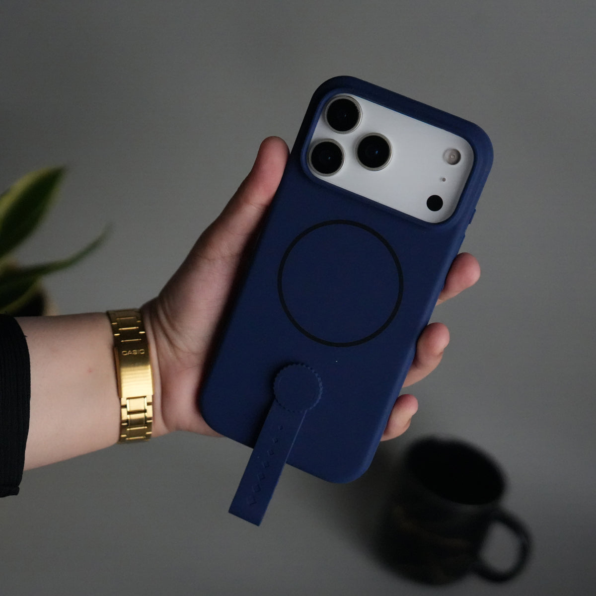 iPhone 17 Pro Silicone Case | Magnetic Ring | Silicone Rotating Grip Strap Cover