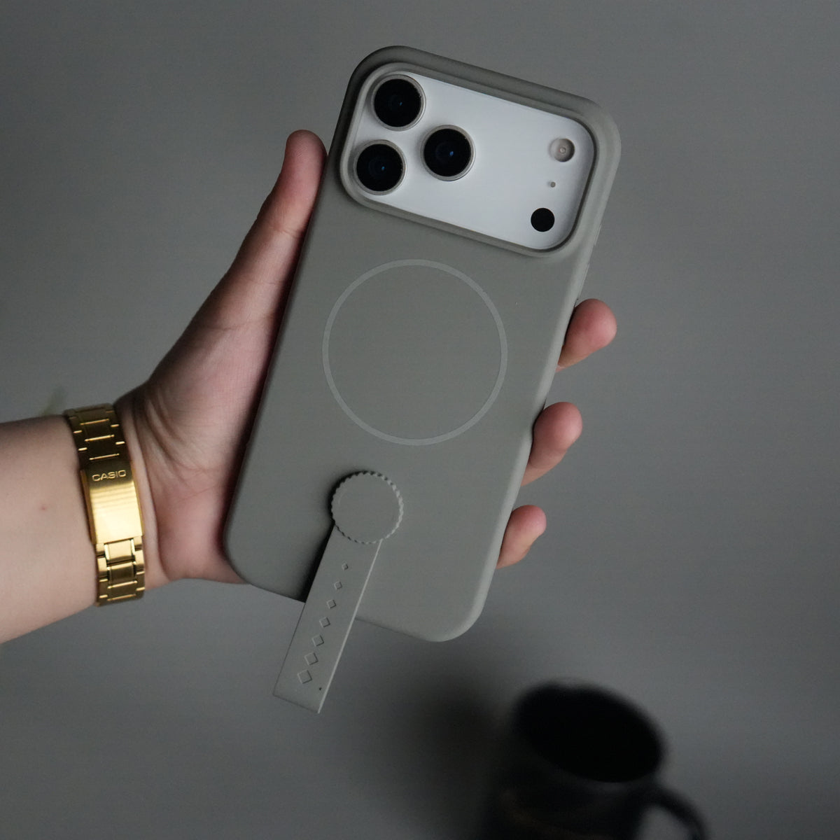 iPhone 17 Pro Silicone Case | Magnetic Ring | Silicone Rotating Grip Strap Cover