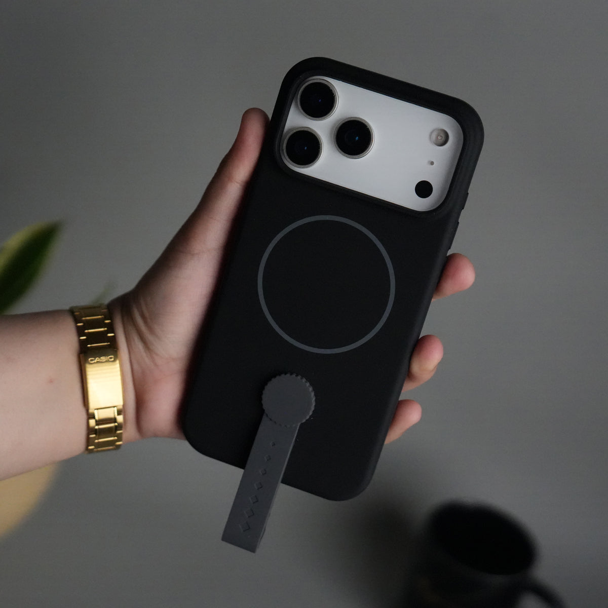 iPhone 17 Pro Silicone Case | Magnetic Ring | Silicone Rotating Grip Strap Cover