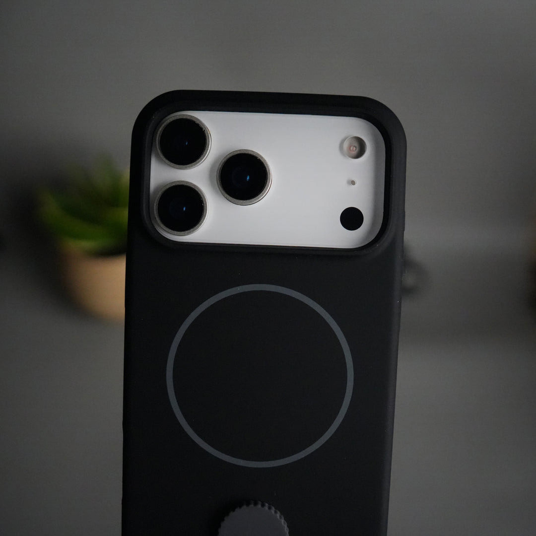 iPhone 17 Pro Max Silicone Case | Magnetic Ring | Silicone Rotating Grip Strap Cover