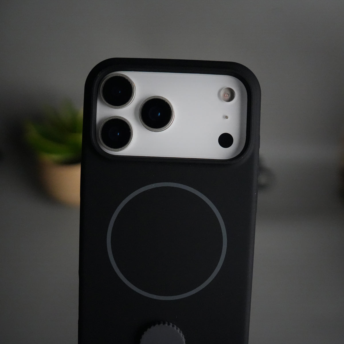 iPhone 17 Pro Silicone Case | Magnetic Ring | Silicone Rotating Grip Strap Cover
