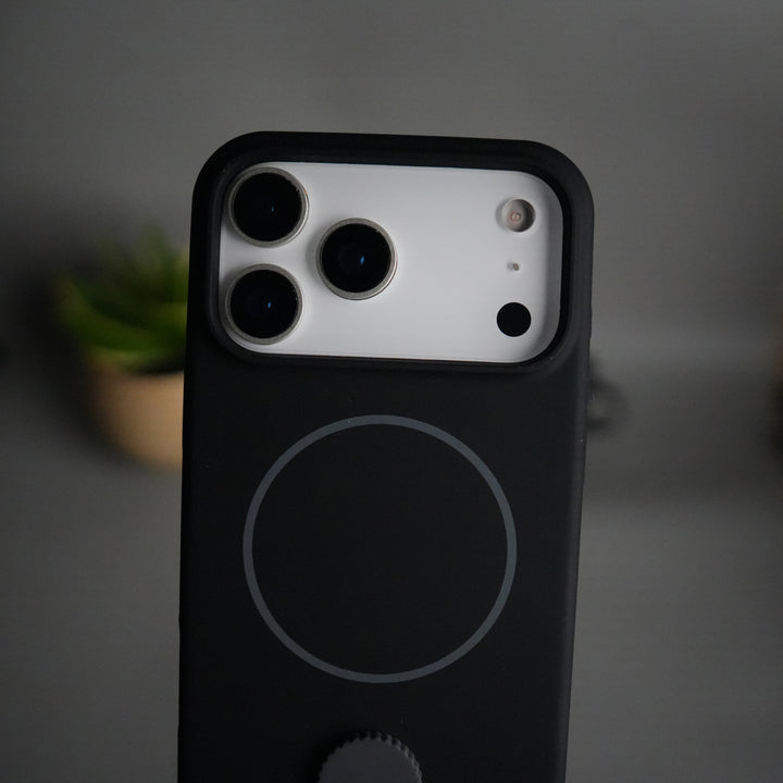 iPhone 17 Pro Max Silicone Case | Magnetic Ring | Silicone Rotating Grip Strap Cover