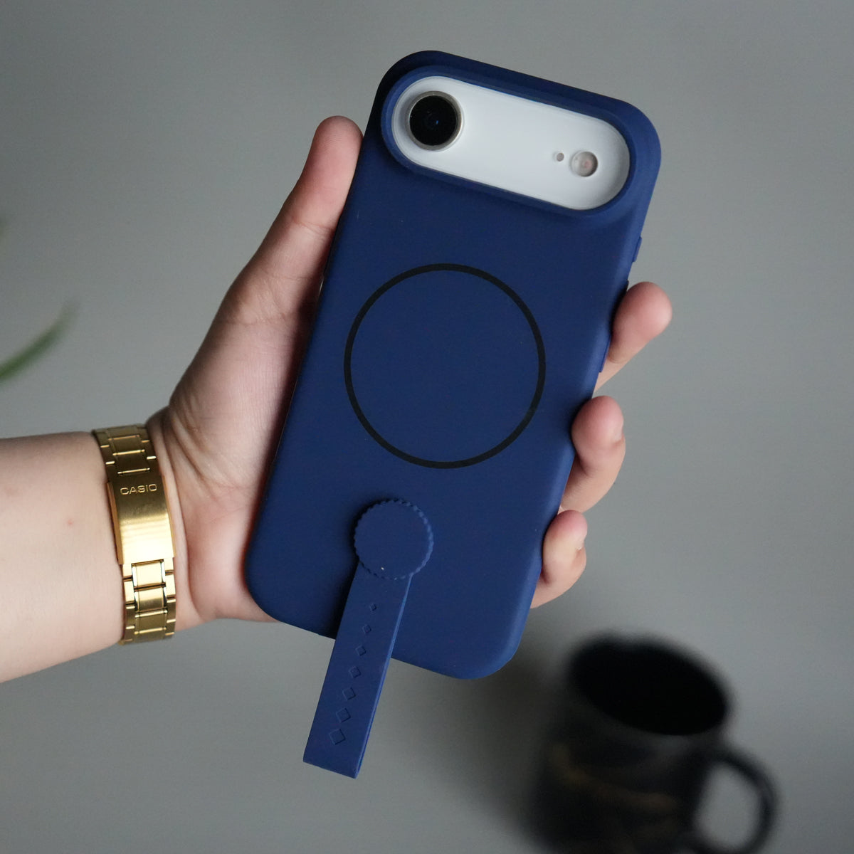 iPhone 17 Air Silicone Case | Magnetic Ring | Silicone Rotating Grip Strap Cover