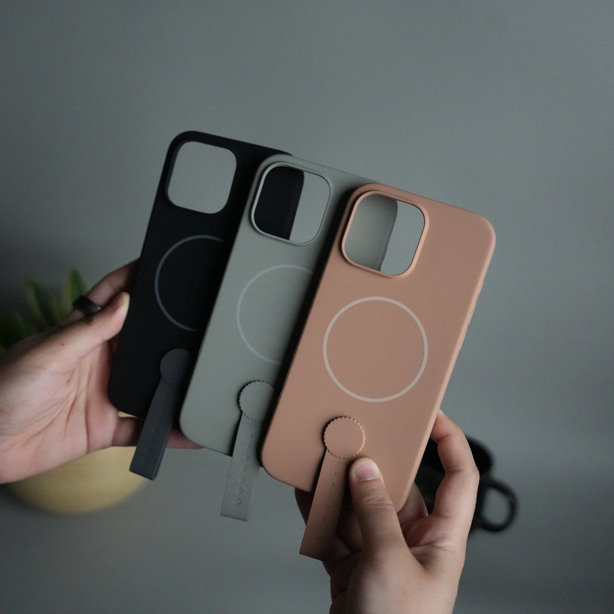 iPhone 16 Pro Silicone Case | Magnetic Ring | Silicone Rotating Grip Strap Cover