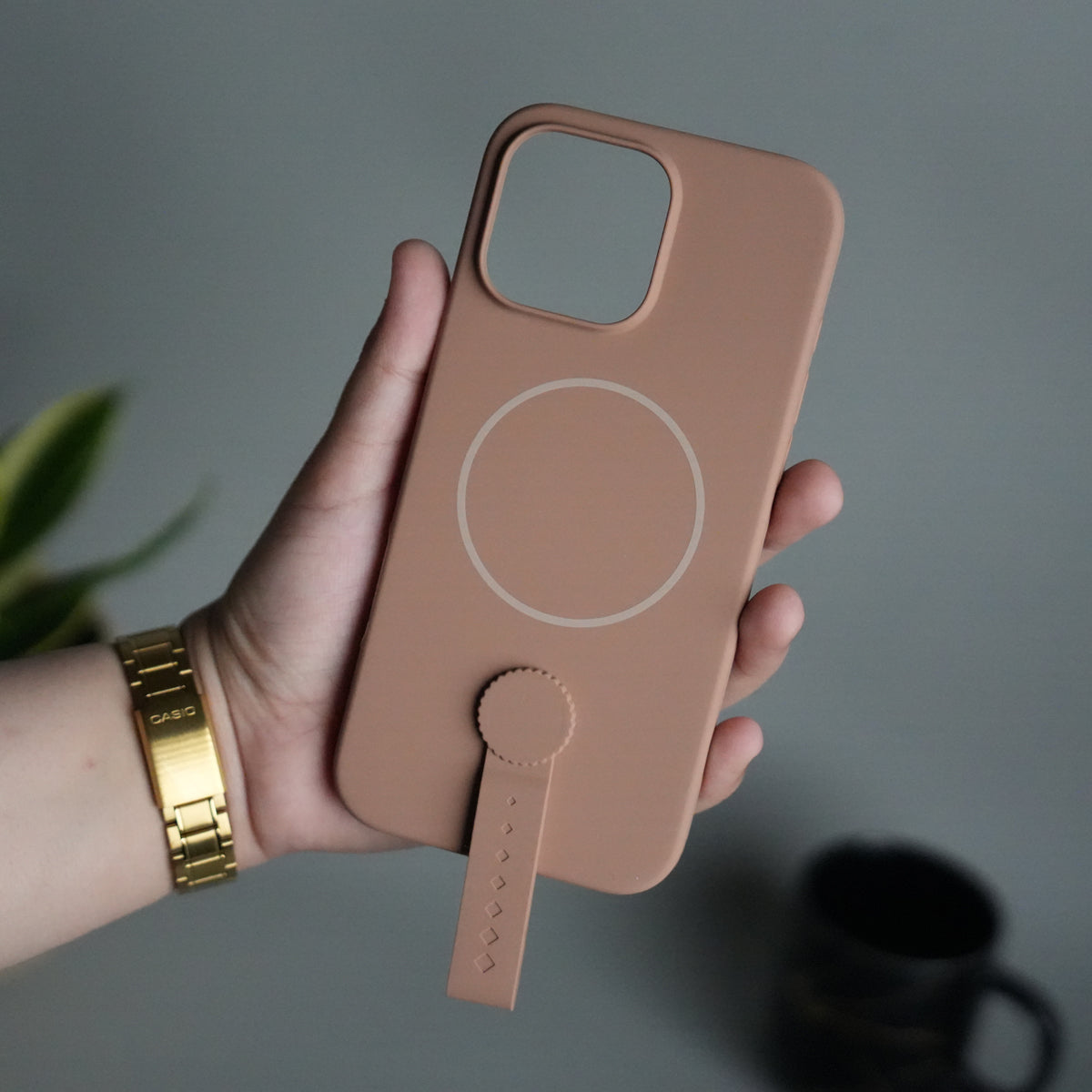 iPhone 16 Pro Silicone Case | Magnetic Ring | Silicone Rotating Grip Strap Cover