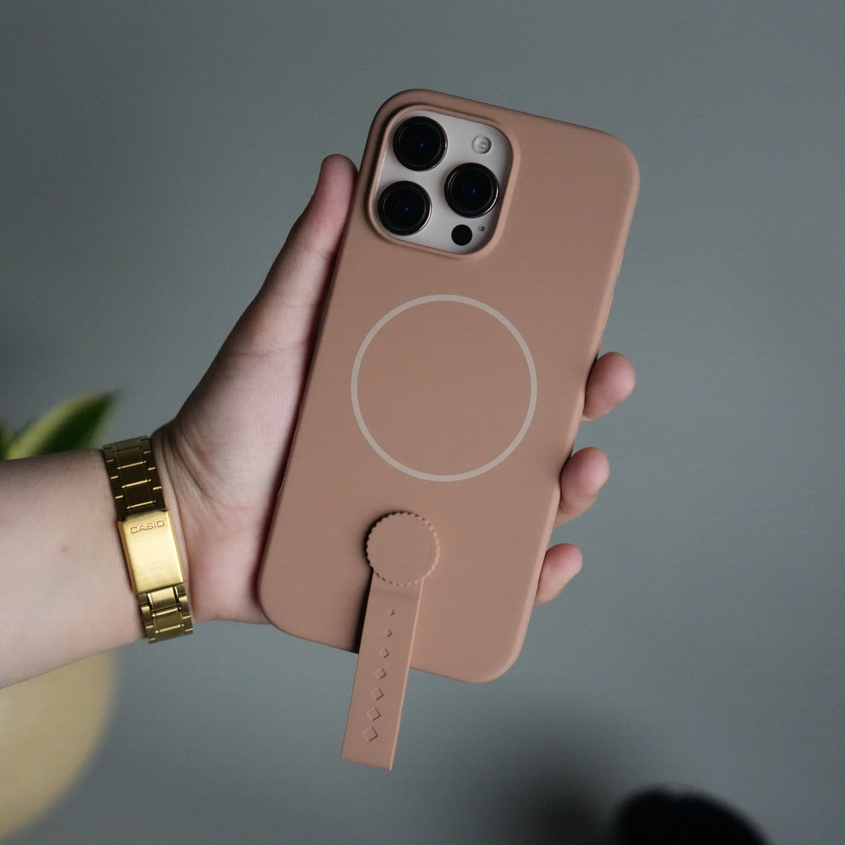 iPhone 16 Pro Silicone Case | Magnetic Ring | Silicone Rotating Grip Strap Cover