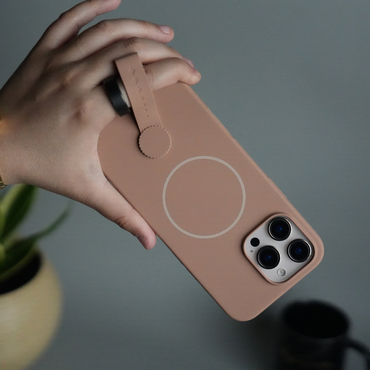 iPhone 16 Pro Silicone Case | Magnetic Ring | Silicone Rotating Grip Strap Cover