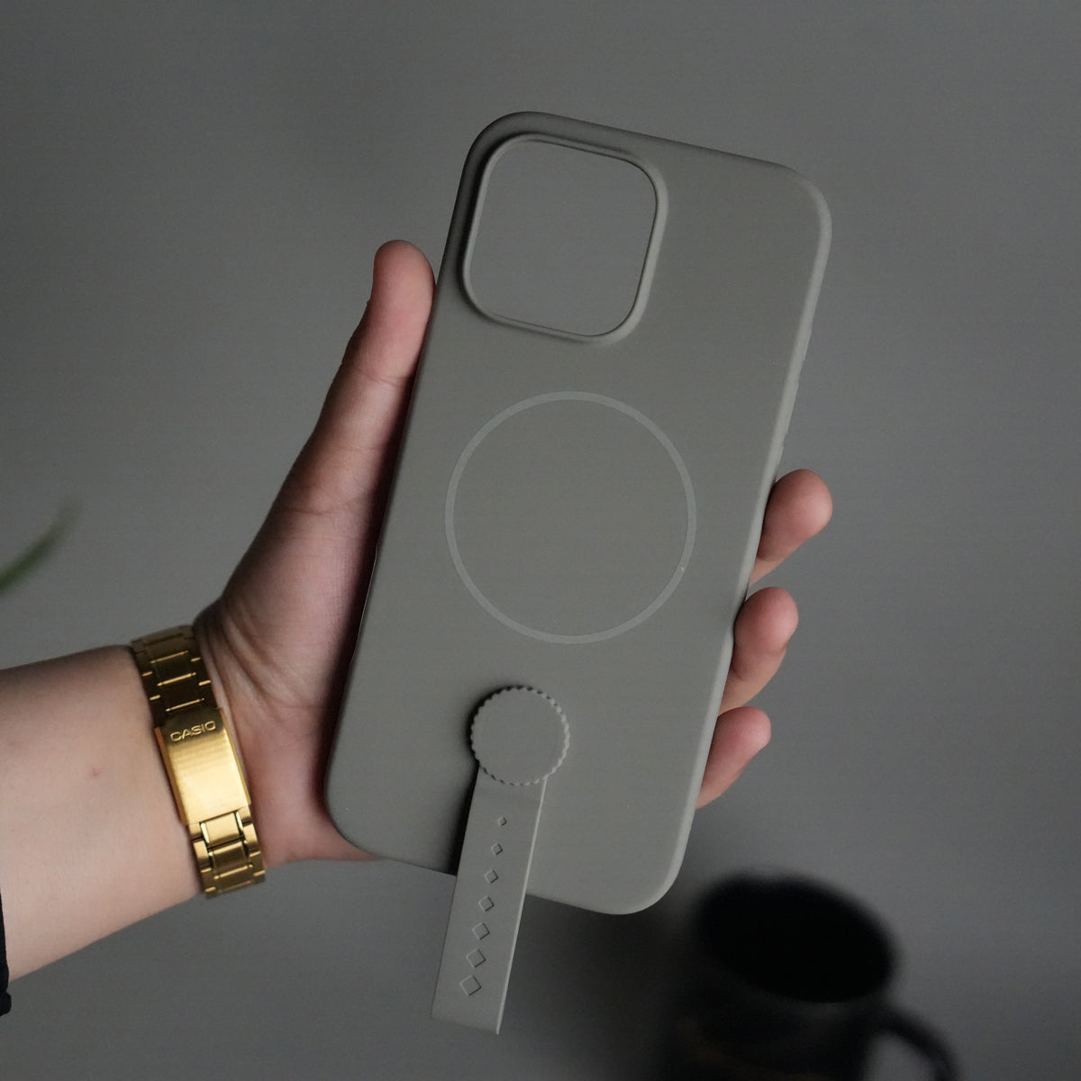 iPhone 16 Pro Silicone Case | Magnetic Ring | Silicone Rotating Grip Strap Cover