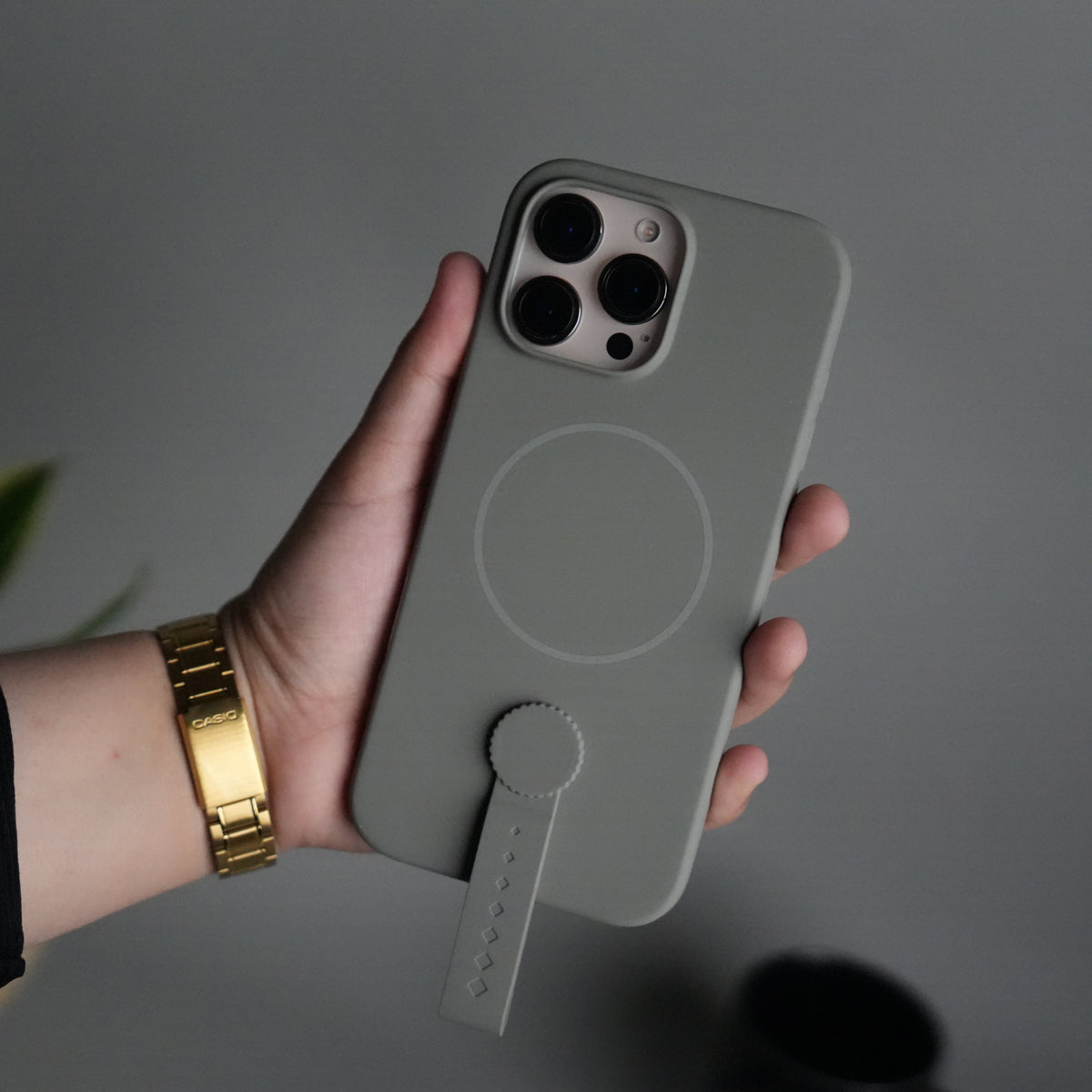 iPhone 16 Pro Silicone Case | Magnetic Ring | Silicone Rotating Grip Strap Cover