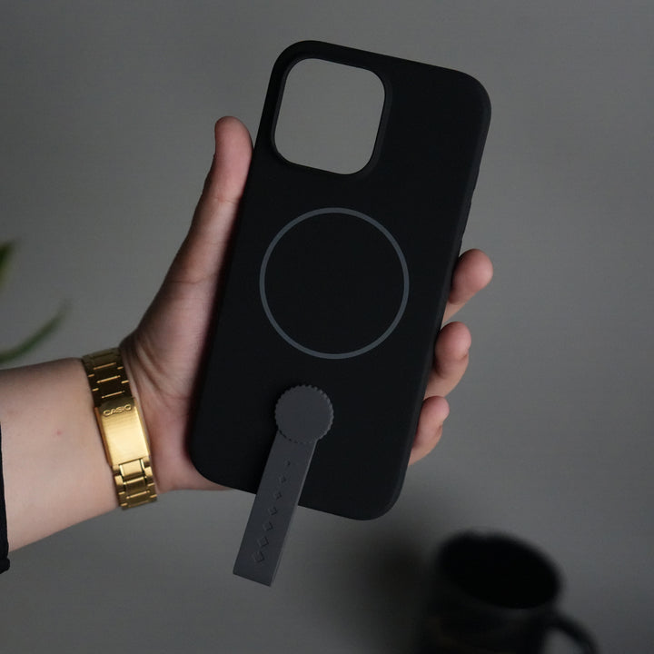 iPhone 16 Pro Max Silicone Case | Magnetic Ring | Silicone Rotating Grip Strap Cover