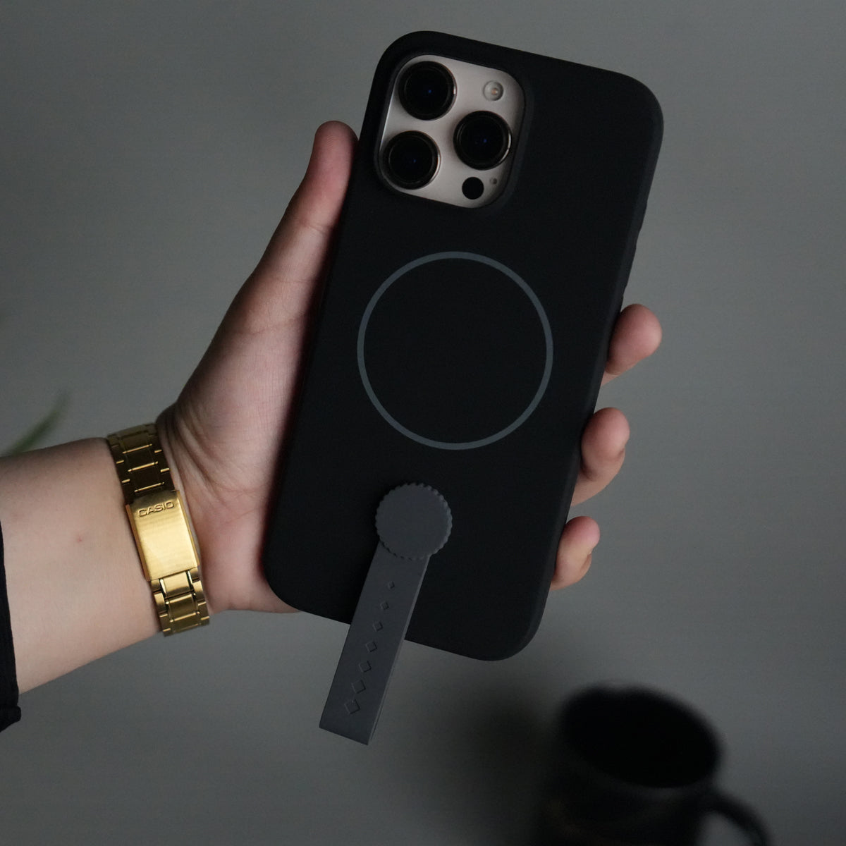 iPhone 16 Pro Silicone Case | Magnetic Ring | Silicone Rotating Grip Strap Cover