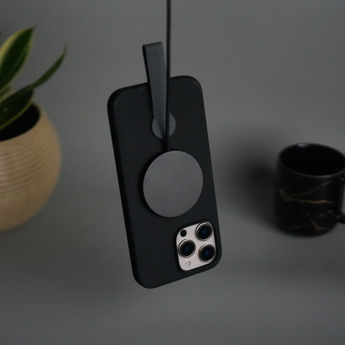 iPhone 16 Pro Silicone Case | Magnetic Ring | Silicone Rotating Grip Strap Cover