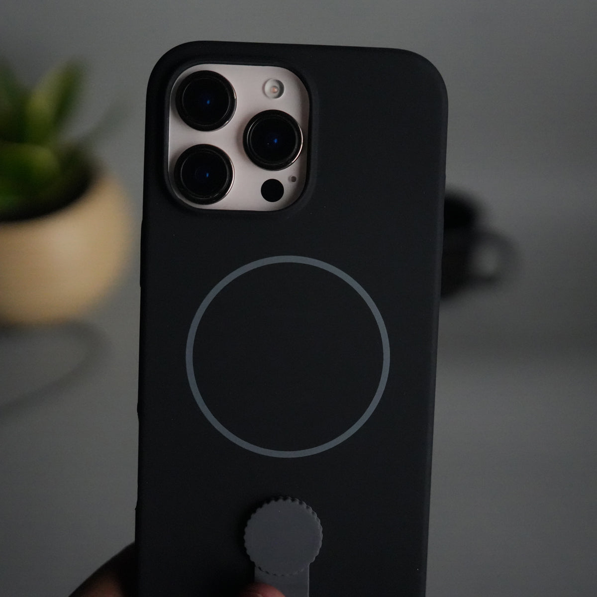 iPhone 16 Pro Silicone Case | Magnetic Ring | Silicone Rotating Grip Strap Cover