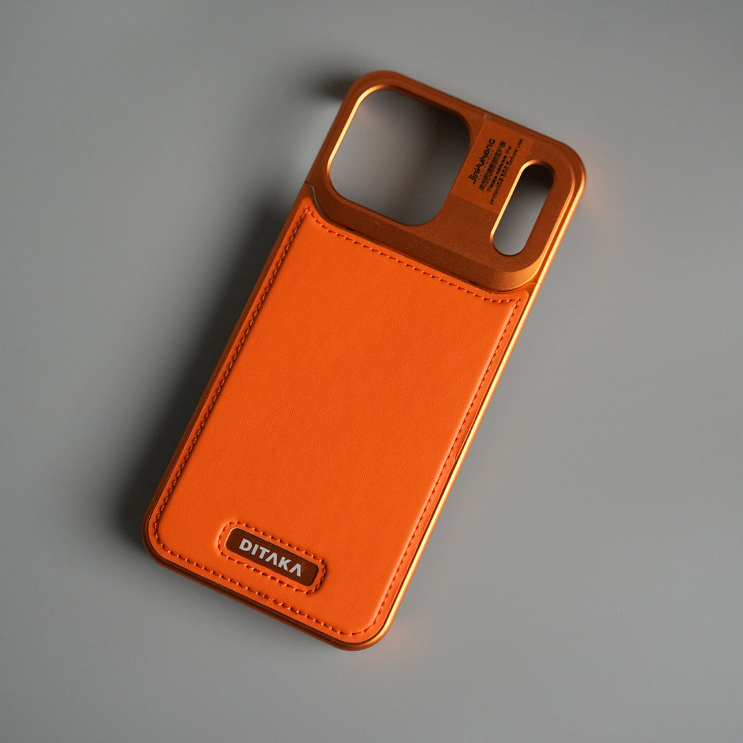 iPhone 17 Series Premium Metallic AeroFLex Leather MagSafe Case (Cosmic Orange)
