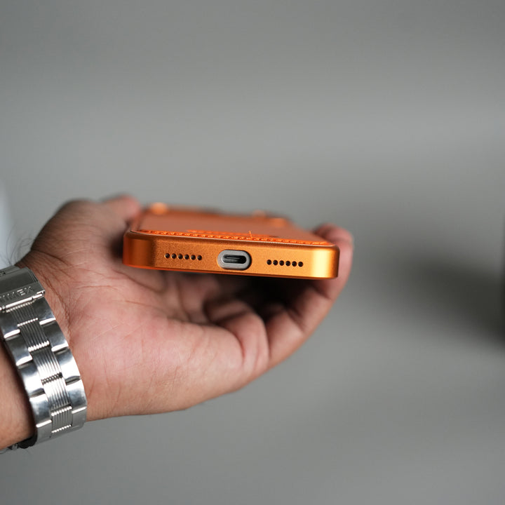 iPhone 17 Series Premium Metallic AeroFLex Leather MagSafe Case (Cosmic Orange)