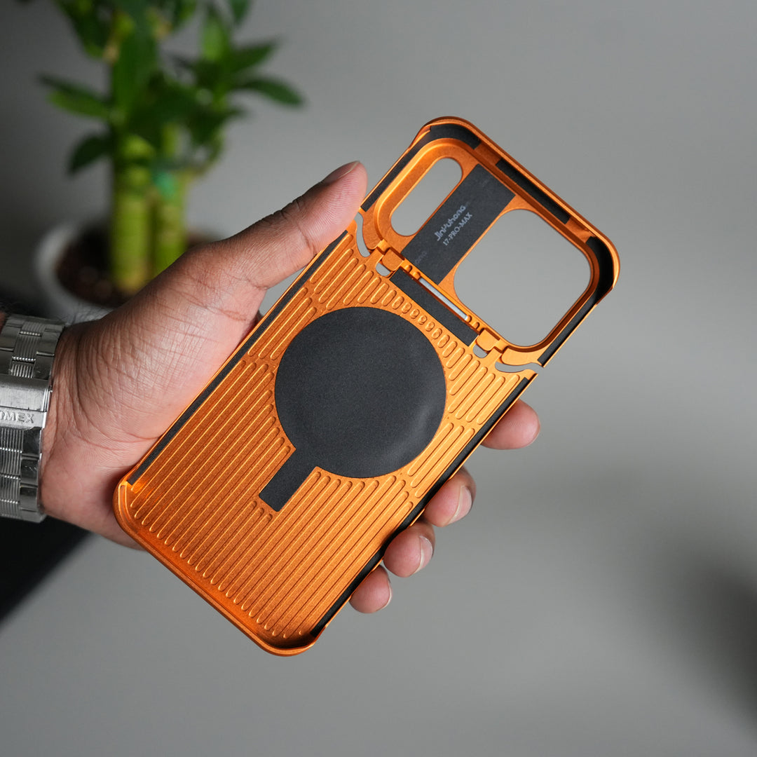 iPhone 17 Series Premium Metallic AeroFLex Leather MagSafe Case (Cosmic Orange)