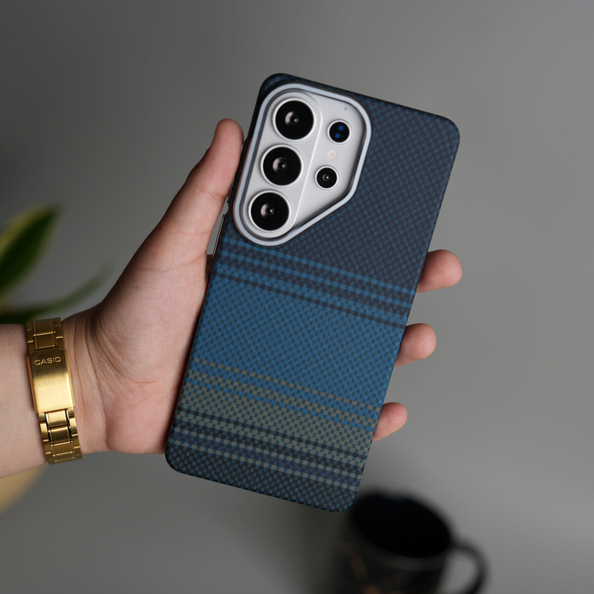 Galaxy S26 Ultra Carbon Fiber Texture Design Hard Pc MagSafe Case Cover (BlueLine)
