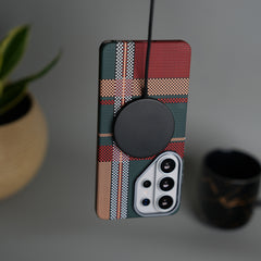 Galaxy S26 Ultra Carbon Fiber Texture Design Hard Pc MagSafe Case Cover (Green Red)