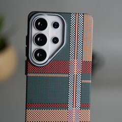 Galaxy S26 Ultra Carbon Fiber Texture Design Hard Pc MagSafe Case Cover (Green Red)