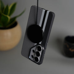 Galaxy S26 Ultra Carbon Fiber Texture Design Hard Pc MagSafe Case Cover Stripe Design