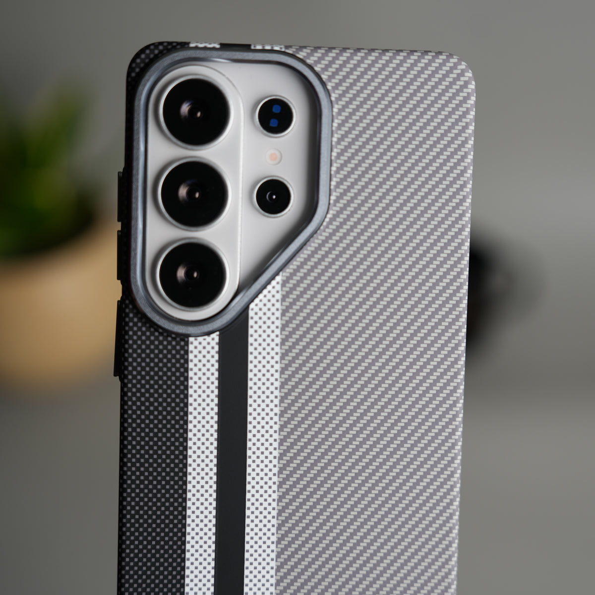 Galaxy S26 Ultra Carbon Fiber Texture Design Hard Pc MagSafe Case Cover Stripe Design