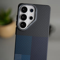 Galaxy S26 Ultra Carbon Fiber Texture Design Hard Pc MagSafe Case Cover (Blue Mix)