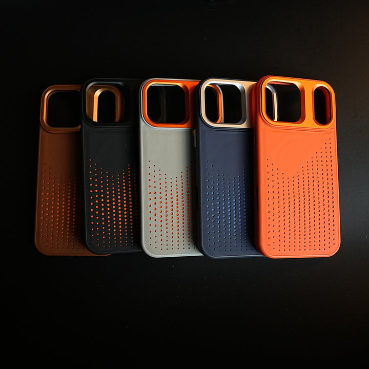 iPhone 17 Series Premium Dot Design PU Leather MagSafe Case with Metal Camera Frame