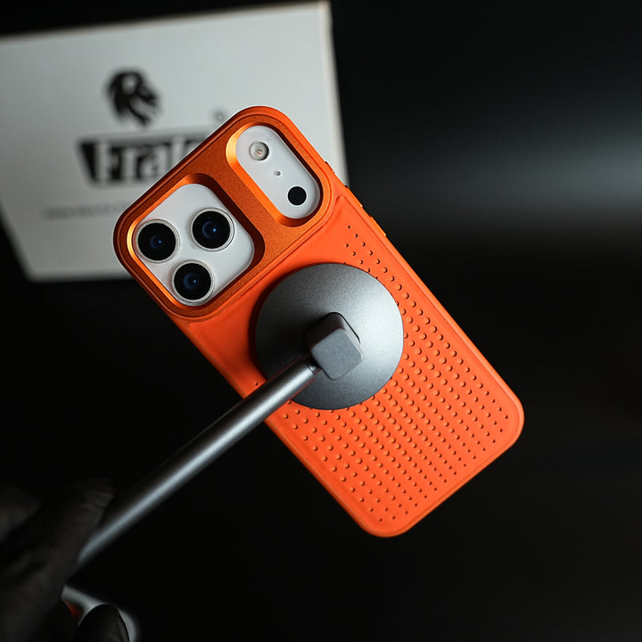 iPhone 17 Series Premium Dot Design PU Leather MagSafe Case with Metal Camera Frame
