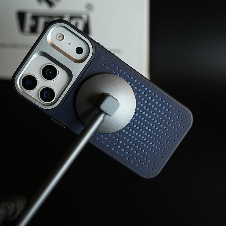 iPhone 17 Series Premium Dot Design PU Leather MagSafe Case with Metal Camera Frame