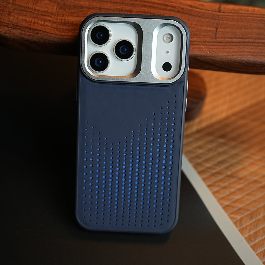 iPhone 17 Series Premium Dot Design PU Leather MagSafe Case with Metal Camera Frame