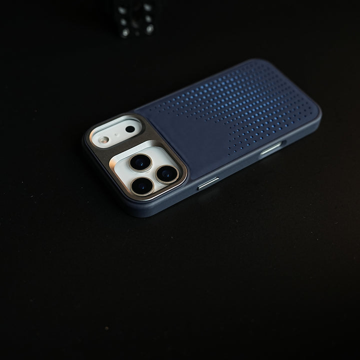 iPhone 17 Series Premium Dot Design PU Leather MagSafe Case with Metal Camera Frame