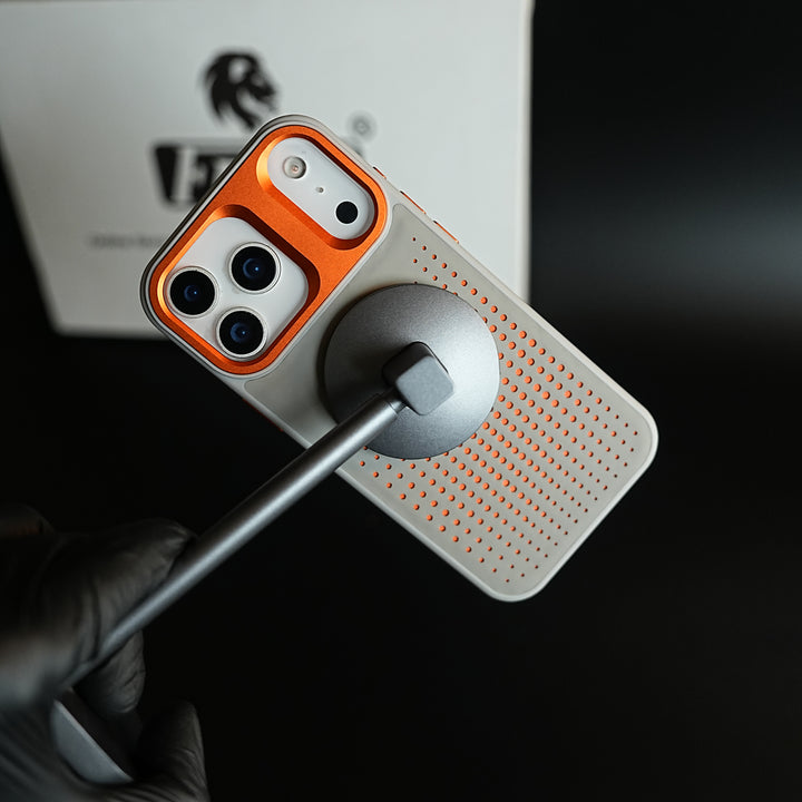 iPhone 17 Series Premium Dot Design PU Leather MagSafe Case with Metal Camera Frame