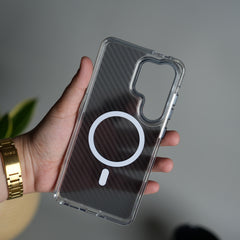 Galaxy S26 Ultra Carbon Texture Transparent Metal Camera Ring MagSafe Cover